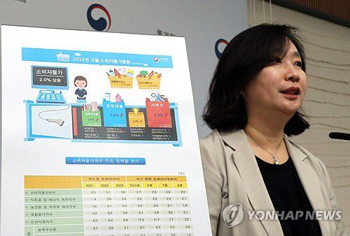 2024년 8월 소비자물가동향은(세종=연합뉴스) 배재만 기자 = 통계청 공미숙 경제동향통계심의관이 3일 오전 정부세종청사에서 2024년 8월 소비자물가동향을 설명하고 있다. 2024.9.3 scoop@yna.co.kr