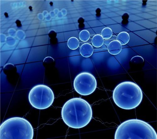 고체물질 속 전자결정 조각(연결된 파란공)을 형상화한 그림[김근수 연세대 교수 제공. 재판매 및 DB 금지]