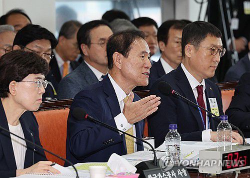 답변하는 한국석유공사 사장(울산=연합뉴스) 김용태 기자 = 17일 울산시 중구 한국석유공사에서 열린 국회 산업통상자원중소벤처기업위원회의 한국석유공사 등 12개 기관에 대한 국정감사에서 한국석유공사 김동섭 사장이 답변하고 있다. 2024.10.17 yongtae@yna.co.kr