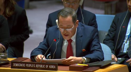 발언하는 김성 주유엔 북한대사[유엔 웹TV 화면 캡처. 재판매 및 DB 금지]