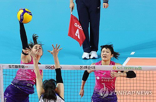 공격하는 피치(인천=연합뉴스) 임순석 기자 = 5일 인천 삼산월드체육관에서 열린 프로배구 V리그 여자부 흥국생명과 IBK기업은행의 경기. 흥국생명 피치가 공격하고 있다. 2024.12.5 soonseok02@yna.co.kr