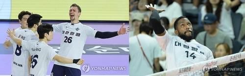 대한항공의 외국인선수 막심(왼쪽)과 요스바니[연합뉴스 자료 사진]