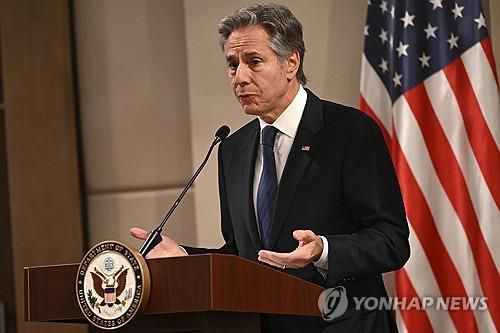 단독 기자회견하는 토니 블링컨 미국 국무장관[풀/AP=연합뉴스]