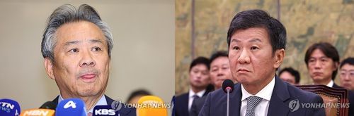 이기흥 대한체육회장(왼쪽)과 정몽규 축구협회장[연합뉴스 자료사진]
