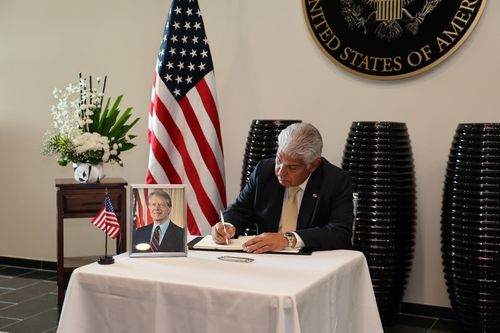 지미 카터 전 미국 대통령 애도글 남기는 호세 라울 물리노 파나마 대통령 [파나마 주재 미국 대사관 엑스 캡처. 재판매 및 DB 금지]