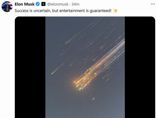 일론 머스크가 스타십 7차 시험비행 실패 후 엑스에 올린 영상과 글[머스크 엑스(X) 게시물 캡처. 재판매 및 DB 금지]