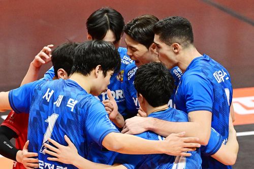 득점 후 기뻐하는 한국전력 선수들[한국배구연맹 제공. 재판매 및 DB 금지]