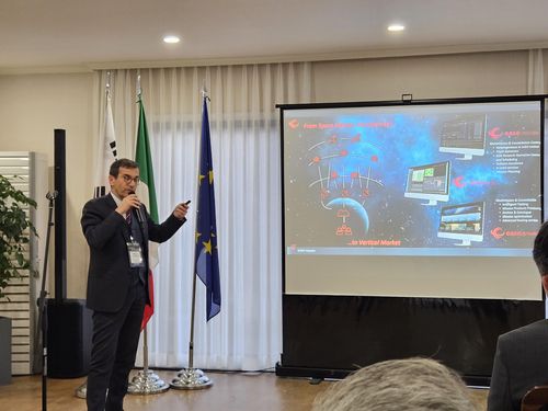 이탈리아 우주의 날 행사에서 발표하는 마르코 브란카티 레오나르도 스페이스 CTO[촬영 조승한]