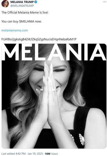 '멜라니아 밈 코인도 나왔어요' [멜라니아 여사 엑스 계정 화면 캡처. 재판매 및 DB 금지]