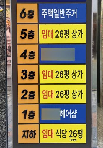 1개 층만 살아남은 건물4층은 폐업했고 6층도 최근까지 게스트하우스가 운영되다 폐업했다.