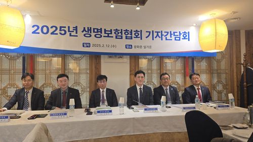 2025년 생명보험협회 기자간담회(서울=연합뉴스) 이율 기자 = 김철주 생명보험협회장이 12일 광화문 인근에서 기자간담회를 열고, 생보산업의 미래 신성장 기반 마련을 위한 집중 추진계획을 발표하고 있다. 2025.2.12