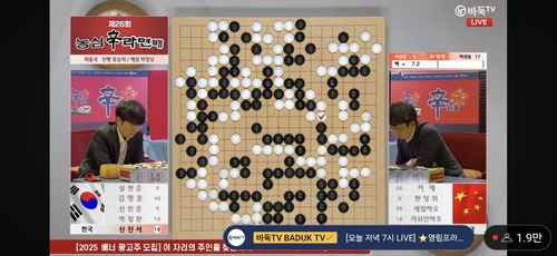 신진서 9단이 농심신라면배에서 한국의 5연패를 견인했다.[바둑TV 유튜브 캡처. 재판매 및 DB 금지]