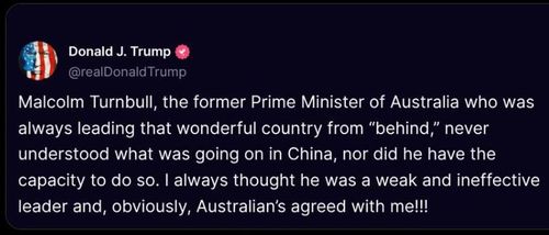 트럼프 미 대통령의 소셜미디어 캡처[트루스소셜 캡처. 재판매 및 DB 금지]