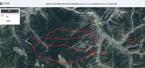 경북 의성 화재붉은 선은 화선, 노란 선은 진화 완료 [산림청 자료 캡처]