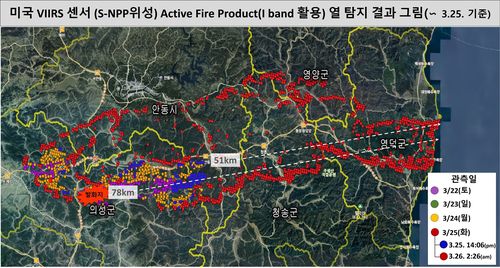 경북 의성 산불 피해 영향권 분석(3월 25일 기준)[신림청 제공. 재판매 및 DB 금지]