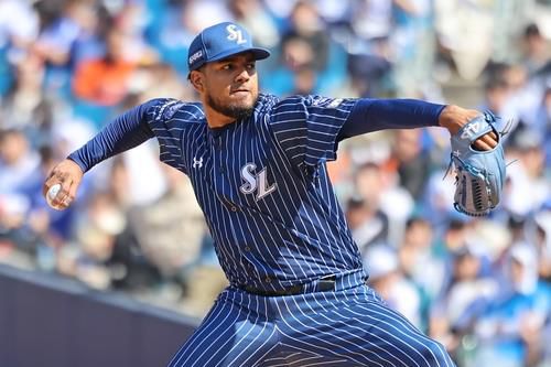 6일 한화를 상대로 역투하는 삼성 레예스[삼성 라이온즈 제공. 재판매 및 DB 금지]