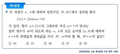 2028학년도 수능 예시문항 수학영역 16번[한국교육과정평가원 제공. 재판매 및 DB 금지]