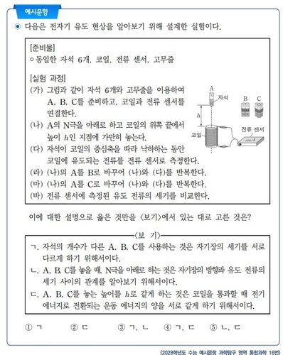 2028학년도 수능 통합과학 16번[한국교육과정평가원 제공. 재판매 및 DB 금지]