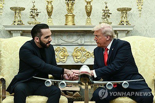 엘살바도르 대통령 만나는 트럼프[워싱턴 AFP=연합뉴스. 재판매 및 DB 금지]