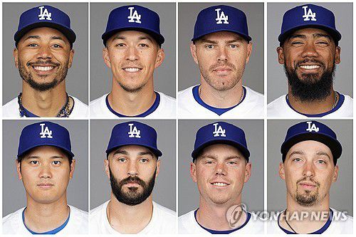 다저스가 연봉을 지급 유예한 8명의 선수윗줄 왼쪽부터 무키 베츠, 토미 에드먼, 프레디 프리먼, 테오스카 에르난데스, 아랫줄 왼쪽부터 오타니 쇼헤이, 테너 스콧, 윌 스미스, 블레이크 스넬 [AP=연합뉴스]