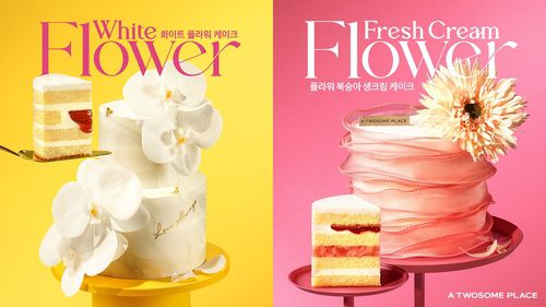 화이트 플라워 케이크와 플라워 복숭아 생크림 케이크[투썸플레이스 제공. 재판매 및 DB금지]