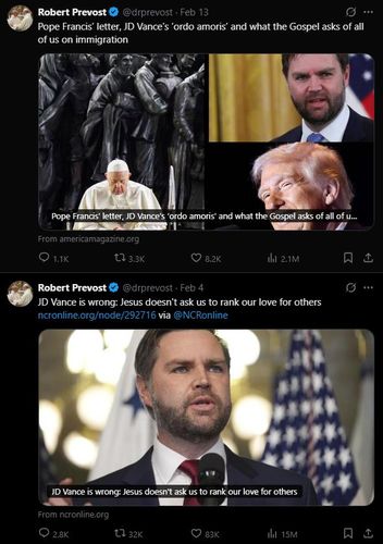 JD밴스 부통령 비판하는 기사 공유한 교황엑스(X·옛 트위터) 캡처. 재판매 및 DB 금지