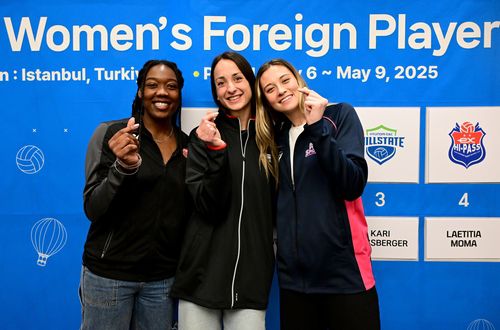 외국인 선수 여자부 드래프트서 뽑힌 선수들. 맨 오른쪽이 라셈.[한국배구연맹 제공. 재판매 및 DB 금지]