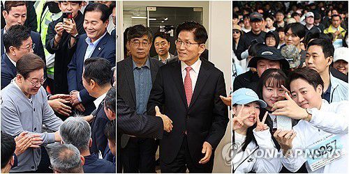 제21대 대선 공식 선거운동 시작 왼쪽부터 더불어민주당 이재명 대선 후보, 국민의힘 김문수 대선 후보, 개혁신당 이준석 대선 후보 [연합뉴스 자료사진]