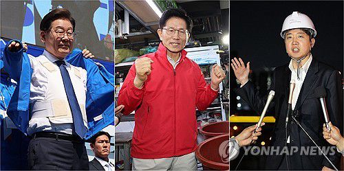이재명·김문수·이준석, 제21대 대선 선거운동 시작(서울=연합뉴스) 김주성 서명곤 기자 =  제21대 대통령 선출을 위한 공식 선거운동이 12일 시작됐다.      첫 유세 일정으로 더불어민주당 이재명 대선 후보(왼쪽)는 서울 광화문 청계광장에서 출정식을 열고 방탄복 위에 선거운동복을 입었다. 국민의힘 김문수 대선 후보(가운데)는 서울 송파구 가락시장을 찾아 상인들을 만났고, 개혁신당 이준석 대선 후보는 전남 여수시 금호피앤비화학 여수2공장을 방문했다.  2025.5.12 utta@yna.co.kr seephoto@yna.co.kr