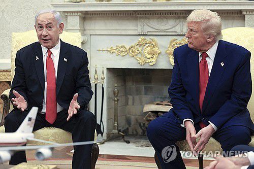 백악관서 회담 중인 트럼프 대통령과 네타냐후 총리 [AP 연합뉴스 자료사진. 재판매 및 DB 금지]
