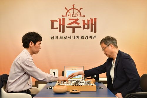 대국 후 복기하는 유창혁(오른쪽)과 이창호[한국기원 제공. 재판매 및 DB 금지]