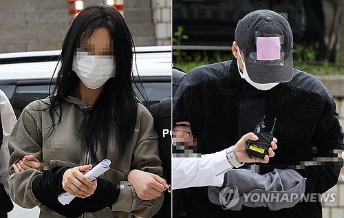 손흥민에 '임신 협박' 남녀 구속심사(서울=연합뉴스) 이진욱 기자 = 축구 국가대표팀 주장 손흥민의 아이를 임신했다고 주장하며 손씨에게 돈을 뜯어내려 한 20대 여성 양모씨(왼쪽)와 40대 남성 용모씨가 17일 영장실질심사를 받기 위해 서울중앙지법에 들어서고 있다. 2025.5.17 cityboy@yna.co.kr