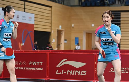 세계탁구선수권 여자복식에 나선 김나영(왼쪽)과 이은혜[대한탁구협회 제공. 재판매 및 DB 금지]
