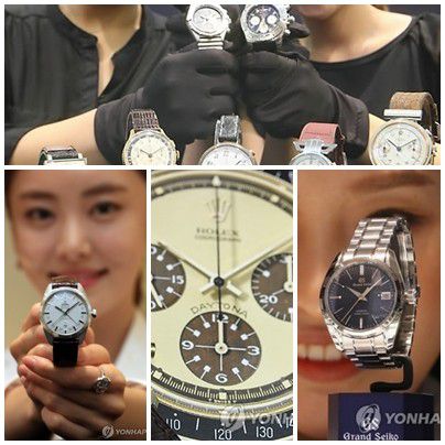 대중화된 명품 시계 브랜드들상단부터 시계방향으로 브라이틀링, 그랜드 세이코, 롤렉스, 오메가 [연합뉴스 자료사진. 재배포 DB 금지]