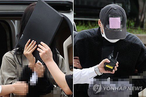 손흥민에 '임신 협박' 남녀 구속심사(서울=연합뉴스) 이진욱 기자 = 축구 국가대표팀 주장 손흥민의 아이를 임신했다고 주장하며 손씨에게 돈을 뜯어내려 한 20대 여성 양모씨(왼쪽)와 40대 남성 용모씨가 17일 영장실질심사를 받기 위해 서울중앙지법에 들어서고 있다. 2025.5.17 cityboy@yna.co.kr