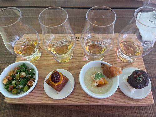 발베니 12·14·16·21년과 완두 샐러드, 약과, 누룽지 삼계죽, 장산적[촬영 김윤구]