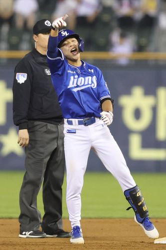 8회초 2타점 적시타를 날린 삼성 양도근[삼성 라이온즈 제공. 재판매 및 DB 금지]