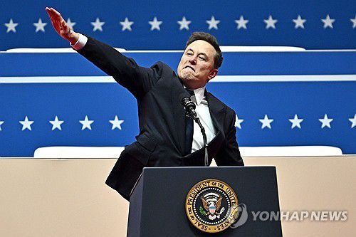 '나치 경례' 논란 촉발한 머스크 제스처[AFP 연합뉴스 자료사진. 재판매 및 DB 금지]