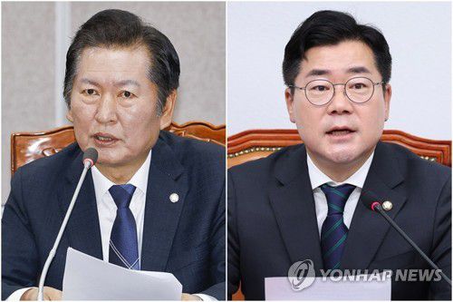 정청래 의원(왼쪽)-박찬대 원내대표[연합뉴스 자료사진]