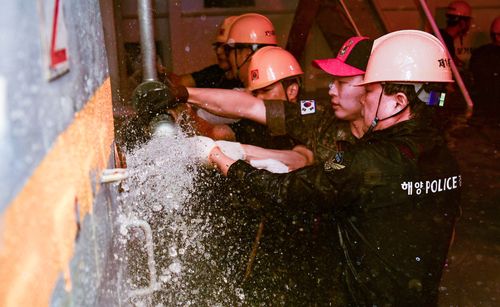 방수 실습 훈련 장면[해군 1함대 제공. 재판매 및 DB 금지]
