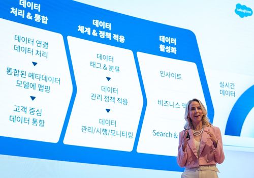 케이티 맥나마라 세일즈포스 AI 부문 글로벌 부사장(서울=연합뉴스) 18일 서울 강남구 코엑스에서 열린 '에이전트포스 월드투어 코리아 2025'에서 케이티 맥나마라 세일즈포스 AI 부문 글로벌 부사장이 발표하고 있다. 2025.6.18 [세일즈포스코리아 제공. 재판매 및 DB 금지]
