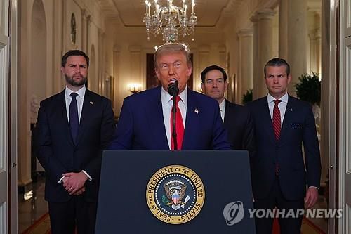 이란 공격 후 대국민 연설하는 트럼프[워싱턴 EPA=연합뉴스. 재판매 및 DB 금지]