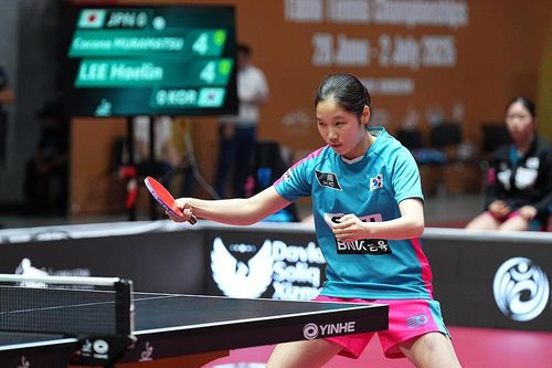 여자 U-15 단체전에 나선 이혜린의 경기 장면[대한탁구협회 제공. 재판매 및 DB 금지]