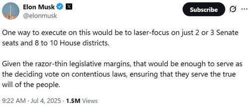 일론 머스크가 올린 신당 창당 관련 글[@elonmusk X 캡처. 재판매 및 DB 금지]