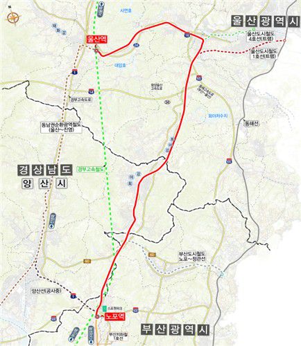 부산∼양산∼울산 광역철도 노선(예타 검토안)[국토부 제공. 재판매 및 DB 금지]