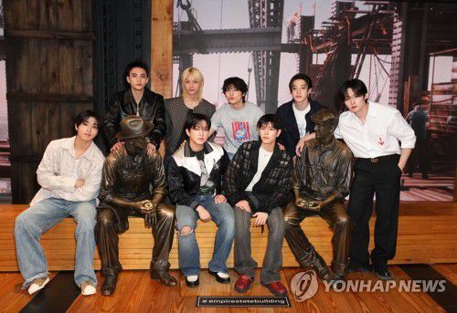 엠파이어 스테이트 빌딩 점등식 참석한 스트레이 키즈[JYP엔터테인먼트 제공. 재판매 및 DB 금지]