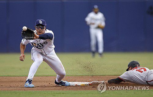 2루수 수비 중인 탬파베이 김하성[게티이미지/AFP=연합뉴스]