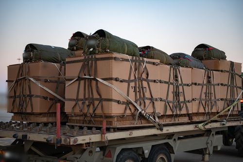 가자지구 공중 투하를 위한 구호품[이스라엘군 제공. 재판매 및 DB 금지]