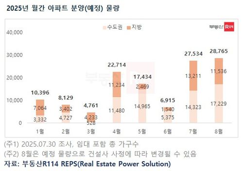 부동산R114가 집계한 2025년 월간 아파트 공급 물량[부동산R114 제공]