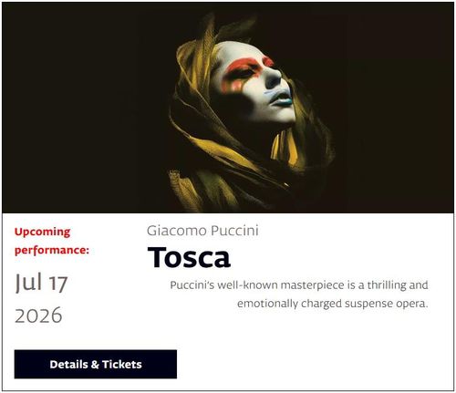 이스라엘 오페라의 '토스카'(서울=연합뉴스) 이스라엘 오페라가 2026년 7월에 상연할 예정인 '토스카' 공연을 소개하는 홈페이지 내용. 원래는 로열 오페라 제작 새 프로덕션을 들여오는 것이라는 소개가 있었으나, 현재는 이런 언급이 삭제된 상태다. [이스라엘 오페라 홈페이지 캡처. DB 및 재판매 금지] 2025.8.6.